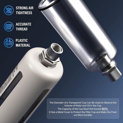 TAILONZ PNEUMATIC 0-150PSI 1/4 Inch NPT Grade 3 Stage Air Drying System, Particulate Filter, Air Filter Pressure Regulator Combo Piggyback, Air Tool Compressor Filter with Gauge (Semi-Auto Drainage） in Saudi Arabia