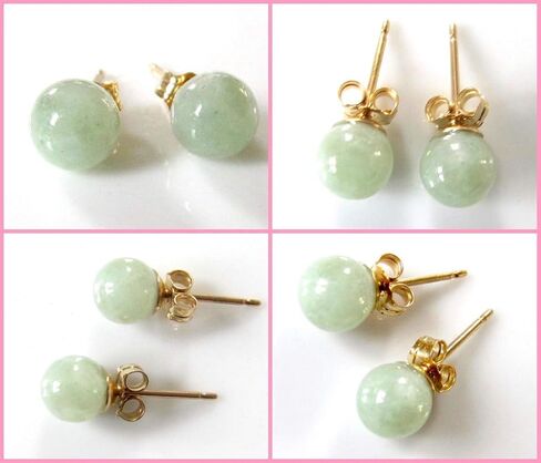 6mm Nephrite Jade Natural Green Genuine British Columbia Gemstone Round Sphere Ball Small Stud Earrings - Handmade March Birthday Birthstone Gift - 14K Gold Filled Posts in Saudi Arabia