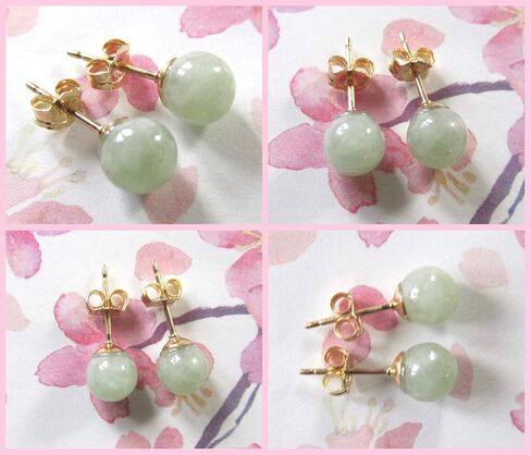 6mm Nephrite Jade Natural Green Genuine British Columbia Gemstone Round Sphere Ball Small Stud Earrings - Handmade March Birthday Birthstone Gift - 14K Gold Filled Posts in Saudi Arabia