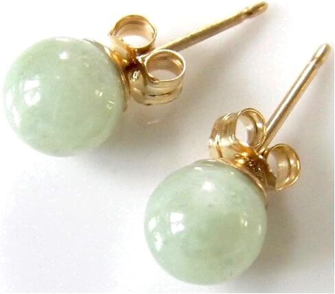 6mm Nephrite Jade Natural Green Genuine British Columbia Gemstone Round Sphere Ball Small Stud Earrings - Handmade March Birthday Birthstone Gift - 14K Gold Filled Posts in Saudi Arabia