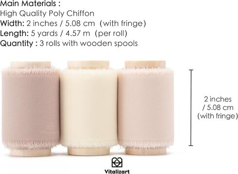 Vitalizart 3 Rolls Handmade Fringe Chiffon Silk Ribbon 2" x 15Yd Brown Ribbons Set for Gift Wrapping Wedding Invitations Bridal Shower Bouquets in Saudi Arabia