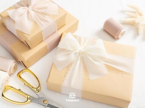 Vitalizart 3 Rolls Handmade Fringe Chiffon Silk Ribbon 2" x 15Yd Brown Ribbons Set for Gift Wrapping Wedding Invitations Bridal Shower Bouquets in Saudi Arabia