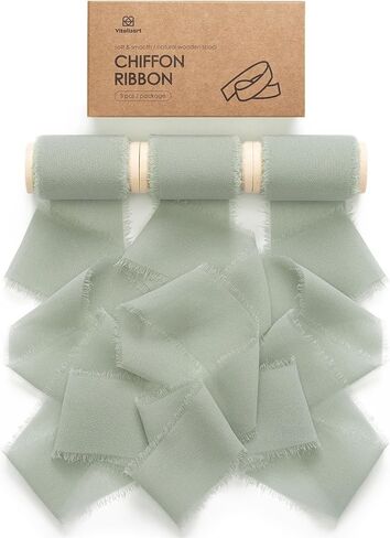 Vitalizart 3 Rolls Handmade Fringe Chiffon Silk Ribbon 2" x 15Yd Brown Ribbons Set for Gift Wrapping Wedding Invitations Bridal Shower Bouquets in Saudi Arabia