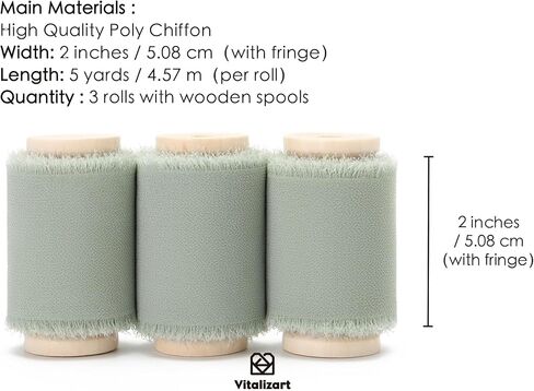 Vitalizart 3 Rolls Handmade Fringe Chiffon Silk Ribbon 2" x 15Yd Brown Ribbons Set for Gift Wrapping Wedding Invitations Bridal Shower Bouquets in Saudi Arabia