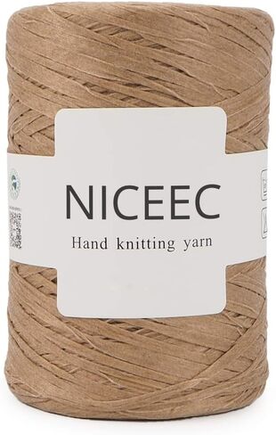 NICEEC كرافت ورقة غزل الرافية غزل لينة الحرفية الشريط غزل البوليستر غزل للحياكة DIY النسيج - الطول الإجمالي 390 متر (427 ياردة، 150 جرام)-كاكي in Kuwait