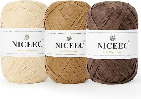 NICEEC كرافت ورقة غزل الرافية غزل لينة الحرفية الشريط غزل البوليستر غزل للحياكة DIY النسيج - الطول الإجمالي 390 متر (427 ياردة، 150 جرام)-كاكي in Kuwait