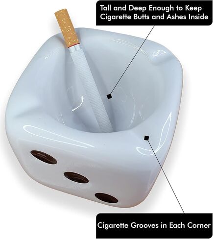 Ashtrays for Cigarettes Dice Ash Tray - Premium Ceramic Retro Cool Ashtrays Gifts for Smokers Home Ashtrays for Indoor Outdoor Patio Desktop Decor Unique Fancy Ashtray Cute Ashtray Black in Saudi Arabia