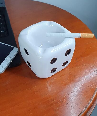 Ashtrays for Cigarettes Dice Ash Tray - Premium Ceramic Retro Cool Ashtrays Gifts for Smokers Home Ashtrays for Indoor Outdoor Patio Desktop Decor Unique Fancy Ashtray Cute Ashtray Black in Saudi Arabia