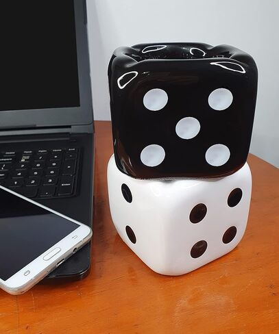 Ashtrays for Cigarettes Dice Ash Tray - Premium Ceramic Retro Cool Ashtrays Gifts for Smokers Home Ashtrays for Indoor Outdoor Patio Desktop Decor Unique Fancy Ashtray Cute Ashtray Black in Saudi Arabia
