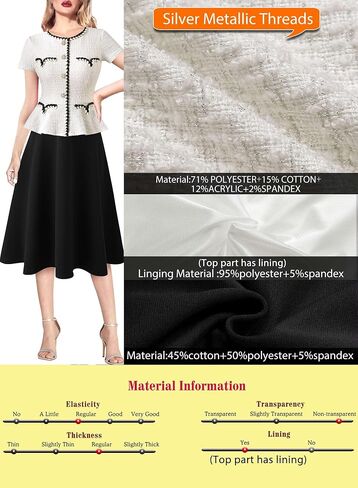 VFSHOW Womens Tweed Buttons Peplum Work Business Office Church Braided Trim Patchwork Fit and Flare A-Line Midi Dress in Saudi Arabia
