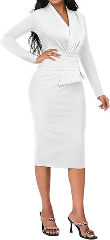 فستان الكنيسة للمرأة مثير 3/4 كم الأعمال Bodycon قلم رصاص فساتين الزفاف خمر in Kuwait