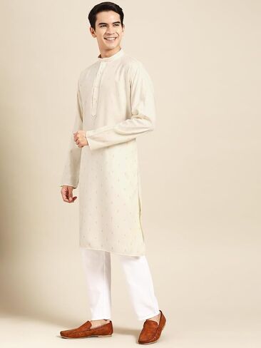 Men's Cotton Kurta Pajama Set Indian Party Traditional Ethnic Tunic Dress Wedding in Kuwait