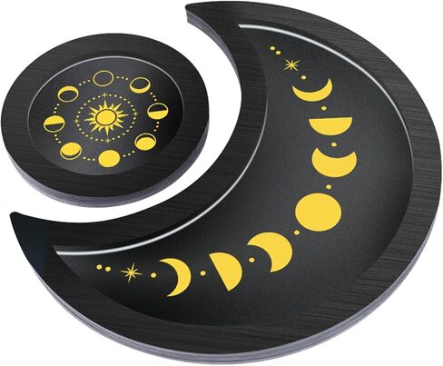 Black Moon Phase Crystal Holder Trays, Decorative Wooden Storage for Crystals and Healing Stones in Saudi Arabia