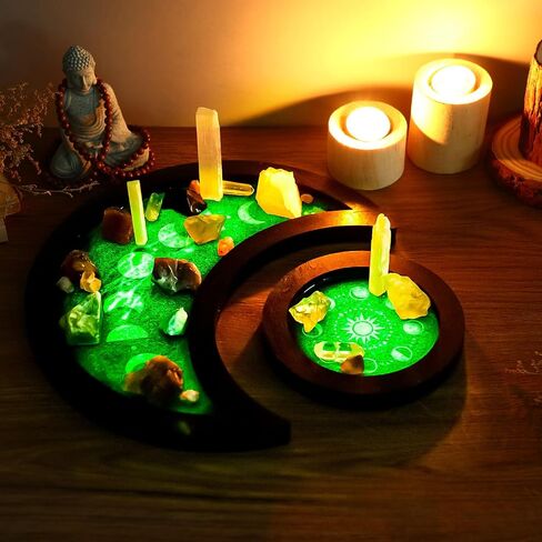 Black Moon Phase Crystal Holder Trays, Decorative Wooden Storage for Crystals and Healing Stones in Saudi Arabia
