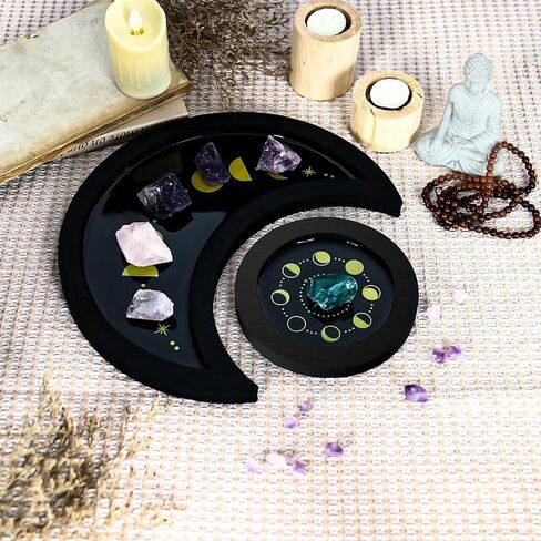 Black Moon Phase Crystal Holder Trays, Decorative Wooden Storage for Crystals and Healing Stones in Saudi Arabia