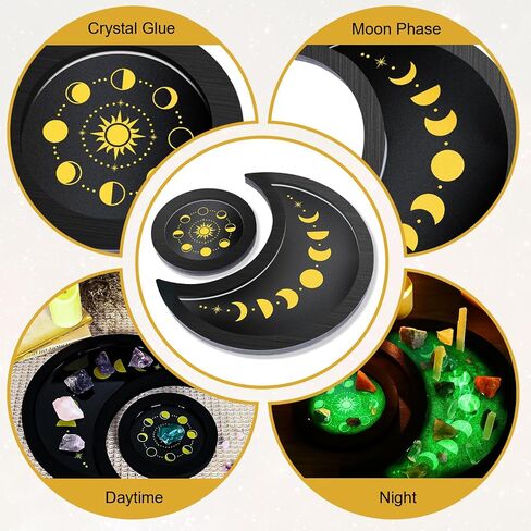 Black Moon Phase Crystal Holder Trays, Decorative Wooden Storage for Crystals and Healing Stones in Saudi Arabia