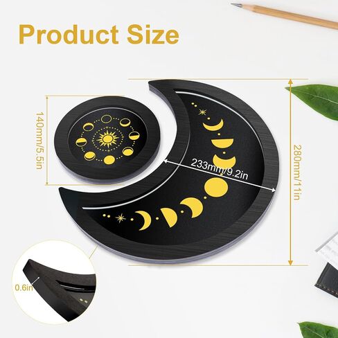 Black Moon Phase Crystal Holder Trays, Decorative Wooden Storage for Crystals and Healing Stones in Saudi Arabia