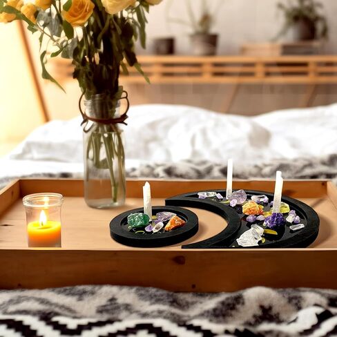 Black Moon Phase Crystal Holder Trays, Decorative Wooden Storage for Crystals and Healing Stones in Saudi Arabia