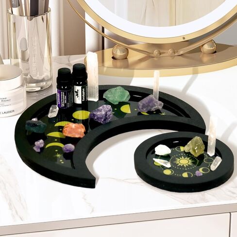 Black Moon Phase Crystal Holder Trays, Decorative Wooden Storage for Crystals and Healing Stones in Saudi Arabia