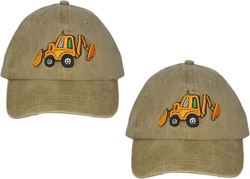 2PCS Excavator Toddler-Baseball-Hat - Embroidery Kids-Baseball-Cap Adjustable Dad-Hat for Boys Age 2-8 Cotton Toddler-Hat Khaki in Kuwait