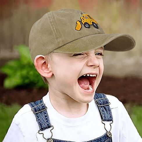 2PCS Excavator Toddler-Baseball-Hat - Embroidery Kids-Baseball-Cap Adjustable Dad-Hat for Boys Age 2-8 Cotton Toddler-Hat Khaki in Kuwait