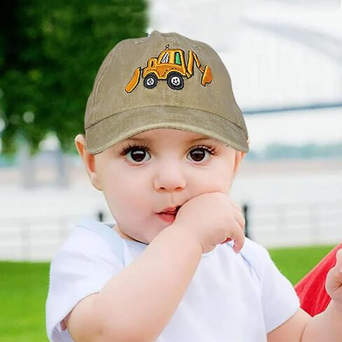 2PCS Excavator Toddler-Baseball-Hat - Embroidery Kids-Baseball-Cap Adjustable Dad-Hat for Boys Age 2-8 Cotton Toddler-Hat Khaki in Kuwait
