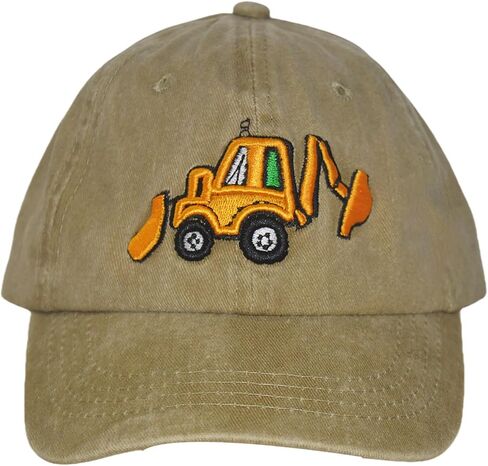 2PCS Excavator Toddler-Baseball-Hat - Embroidery Kids-Baseball-Cap Adjustable Dad-Hat for Boys Age 2-8 Cotton Toddler-Hat Khaki in Kuwait