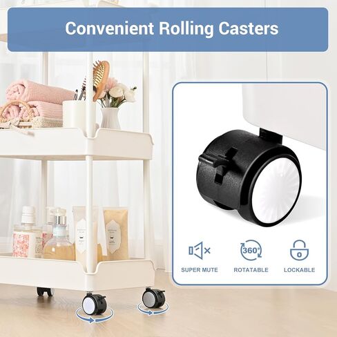 TOOLF 3 الطبقة المتداول عربة التخزين المنظم، عربة المرافق مع عجلات، عربة الحرفية المتداول، عربة الحضانة البيضاء المتداول لمنظم الطفل، عربات للمطبخ الحمام الغسيل النوم بجانب السرير in Kuwait