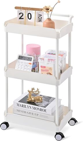 TOOLF 3 الطبقة المتداول عربة التخزين المنظم، عربة المرافق مع عجلات، عربة الحرفية المتداول، عربة الحضانة البيضاء المتداول لمنظم الطفل، عربات للمطبخ الحمام الغسيل النوم بجانب السرير in Kuwait