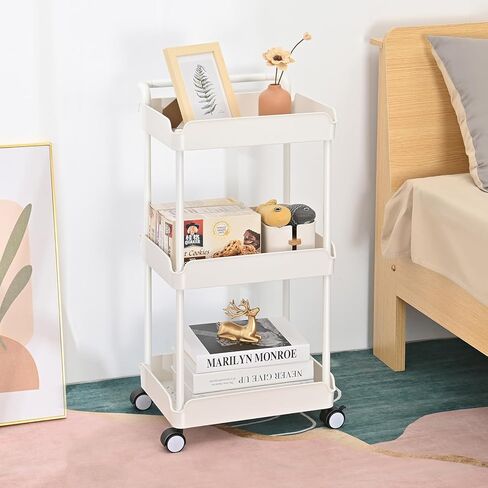 TOOLF 3 الطبقة المتداول عربة التخزين المنظم، عربة المرافق مع عجلات، عربة الحرفية المتداول، عربة الحضانة البيضاء المتداول لمنظم الطفل، عربات للمطبخ الحمام الغسيل النوم بجانب السرير in Kuwait