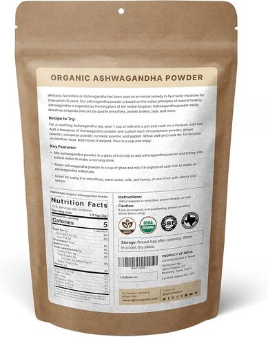 Ashwagandha Root Powder 16 oz. – Pure and Raw Indian Ginseng (Withania Somnifera) - A Versatile Alternative for Supplements, Herbal Teas, and More, USDA Certified Organic, Non-GMO in Saudi Arabia