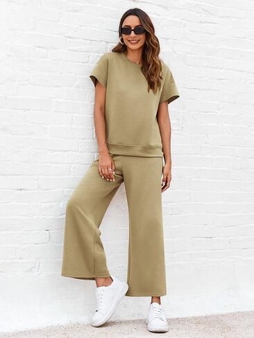 Imily Bela Womens 2 Piece Outfits Short Sleeve Pullover Tops Wide Leg Pants Casual Summer Tracksuits in Saudi Arabia
