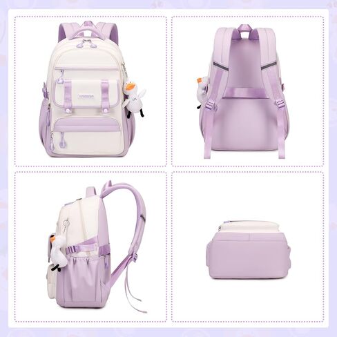 Girls Backpack for School Fashion Bookbag for Kids Teens 15.6 inch Laptop Daypack for Work Travel Pink 3pcs Set(with Duck Doll) in Saudi Arabia
