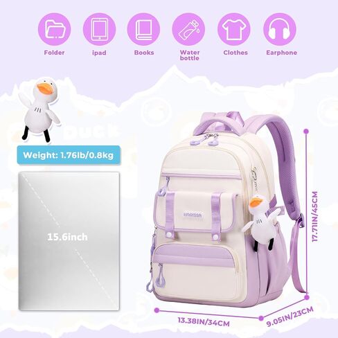Girls Backpack for School Fashion Bookbag for Kids Teens 15.6 inch Laptop Daypack for Work Travel Pink 3pcs Set(with Duck Doll) in Saudi Arabia
