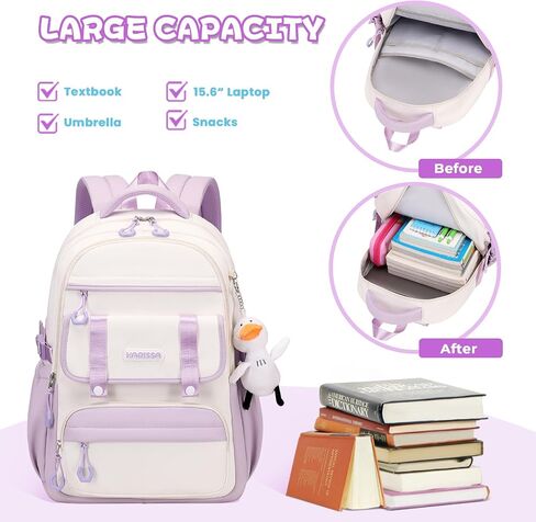 Girls Backpack for School Fashion Bookbag for Kids Teens 15.6 inch Laptop Daypack for Work Travel Pink 3pcs Set(with Duck Doll) in Saudi Arabia
