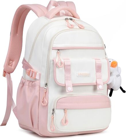 حقيبة ظهر للفتيات للمدرسة حقيبة كتب عصرية للأطفال والمراهقين مقاس 15.6 بوصة حقيبة كمبيوتر محمول للعمل والسفر باللون الأرجواني (مع دمية بطة) in Kuwait