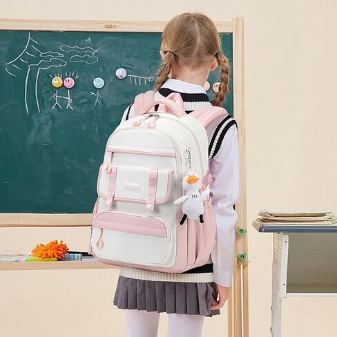 حقيبة ظهر للفتيات للمدرسة حقيبة كتب عصرية للأطفال والمراهقين مقاس 15.6 بوصة حقيبة كمبيوتر محمول للعمل والسفر باللون الأرجواني (مع دمية بطة) in Kuwait