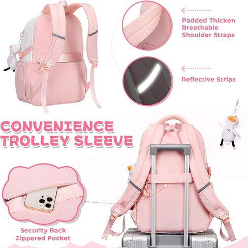 حقيبة ظهر للفتيات للمدرسة حقيبة كتب عصرية للأطفال والمراهقين مقاس 15.6 بوصة حقيبة كمبيوتر محمول للعمل والسفر باللون الأرجواني (مع دمية بطة) in Kuwait