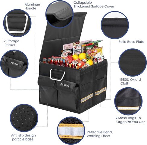 Trunk Storage Organizer with Lid, 35cm Small 36L Collapsible Car Trunk Organizer,Small Car Organizer Aluminium Handle, Car Accessories for Sedan Auto SUV Truck Minivan Road Emergency Black in Saudi Arabia