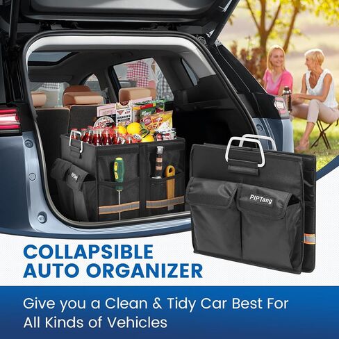 Trunk Storage Organizer with Lid, 35cm Small 36L Collapsible Car Trunk Organizer,Small Car Organizer Aluminium Handle, Car Accessories for Sedan Auto SUV Truck Minivan Road Emergency Black in Saudi Arabia