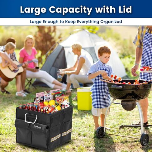 Trunk Storage Organizer with Lid, 35cm Small 36L Collapsible Car Trunk Organizer,Small Car Organizer Aluminium Handle, Car Accessories for Sedan Auto SUV Truck Minivan Road Emergency Black in Saudi Arabia