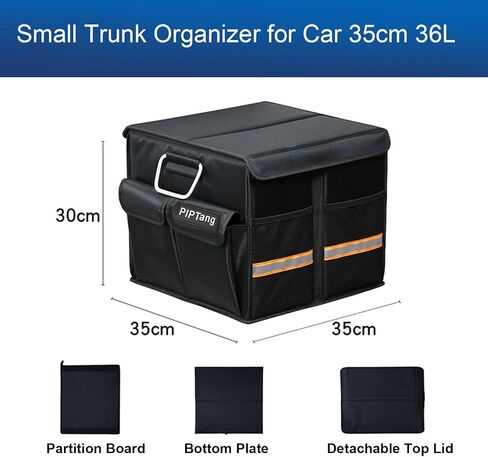 Trunk Storage Organizer with Lid, 35cm Small 36L Collapsible Car Trunk Organizer,Small Car Organizer Aluminium Handle, Car Accessories for Sedan Auto SUV Truck Minivan Road Emergency Black in Saudi Arabia