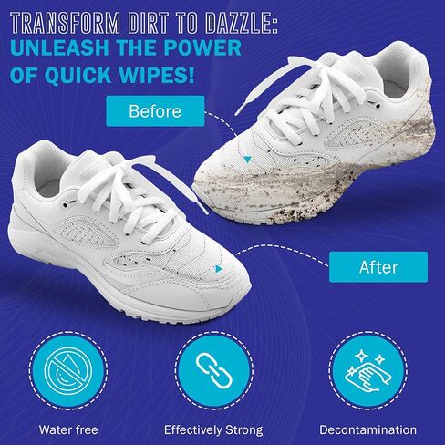 2 حزمة من 60 قطعة من مناديل الأحذية المنظفة للأحذية الرياضية، مناديل سريعة للاستعمال مرة واحدة للسفر، محمولة، تزيل الأوساخ والبقع بشكل فعال in Kuwait