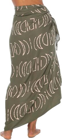 Back From Bali Womens Print Sarong Coverup Swimsuit Pareo with Boho Fringe & Coconut Clip - Wrap Skirt or Beach Shawl in Saudi Arabia