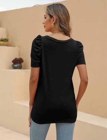 EADINVE Women Square Neck Puff Sleeve T Shirts Summer Casual Short Sleeve Tees Loose Fit Tunic Tops 2024 in Saudi Arabia