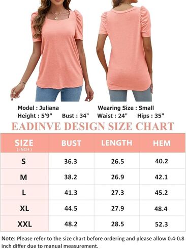 EADINVE Women Square Neck Puff Sleeve T Shirts Summer Casual Short Sleeve Tees Loose Fit Tunic Tops 2024 in Saudi Arabia