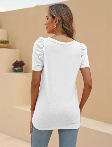 EADINVE Women Square Neck Puff Sleeve T Shirts Summer Casual Short Sleeve Tees Loose Fit Tunic Tops 2024 in Saudi Arabia
