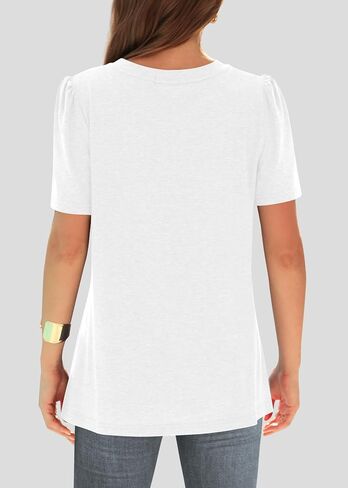 Womens Tops Dressy Casual Short Sleeve Shirts Summer Loose T Shirts Trendy Tops Pleated Tunic Blouses in Saudi Arabia