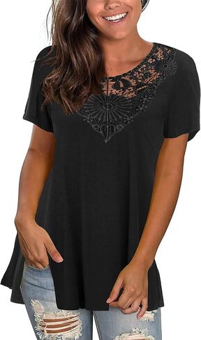 Sinono Short Sleeve Tunics For Women Loose Lace Tops For Leggings in Saudi Arabia
