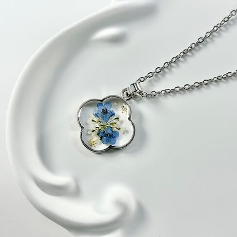 Jayden Four Leaf Clover Necklace for Women - Daffodil and Queen Anne's Lace Pressed Flower Necklace,Handmade Boho Jewelry,Lucky Clover Pendant - Rose Gold | 18" in Saudi Arabia
